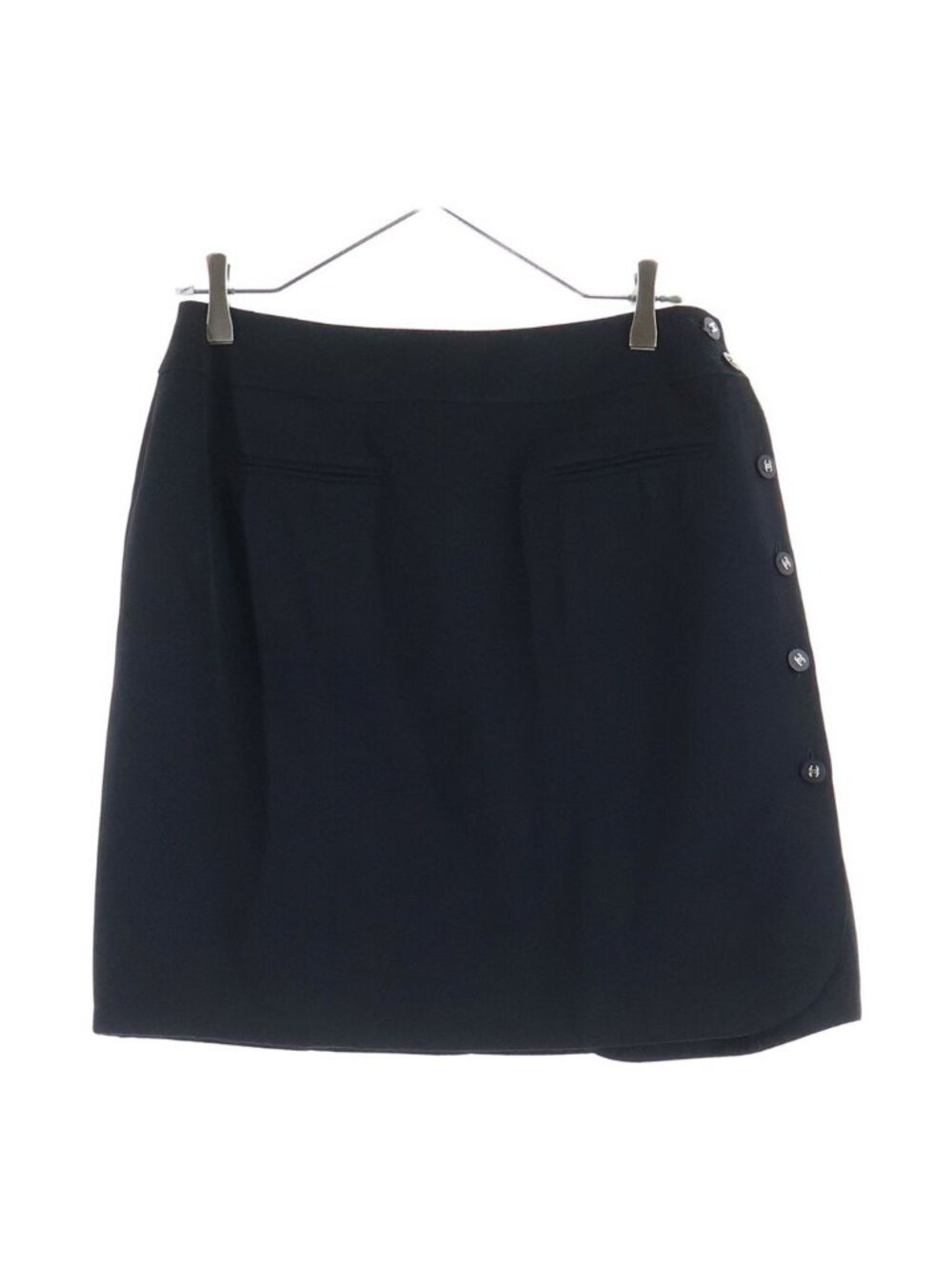 Chanel Boutique CC Logo Coco Buttons Wrapped Knee Length Skirt Black 42